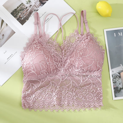 Linbaiway Women Lace Bras Tube Top Underwear Sexy Seamless Push Up Bralette Crop Top Female Padded Brassiere Bralette