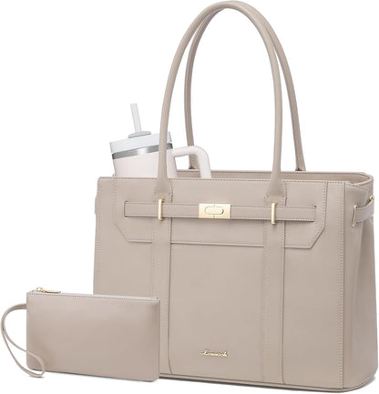 Tote Bag for Women, 2-in-1 Work Teacher Bags with Large Cup Holder, 15.6 Inch Waterproof Leather Computer Handbag Purse for Office, Business