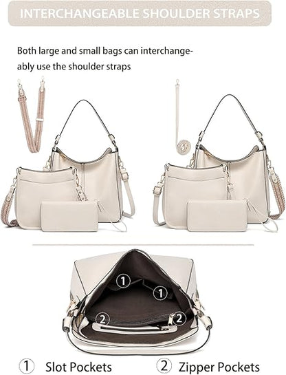 Purses for Women 3PCS, Crossbody Bags Set Large Leather Purse Shoulder Handbags with Wallet Adjustable Straps for Ladies