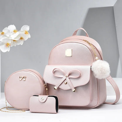 2024 New Women's Backpack Korean Version Versatile Casual Backpack Women's Fresh School Bags 3 Piece Set Women's Bag Handbag