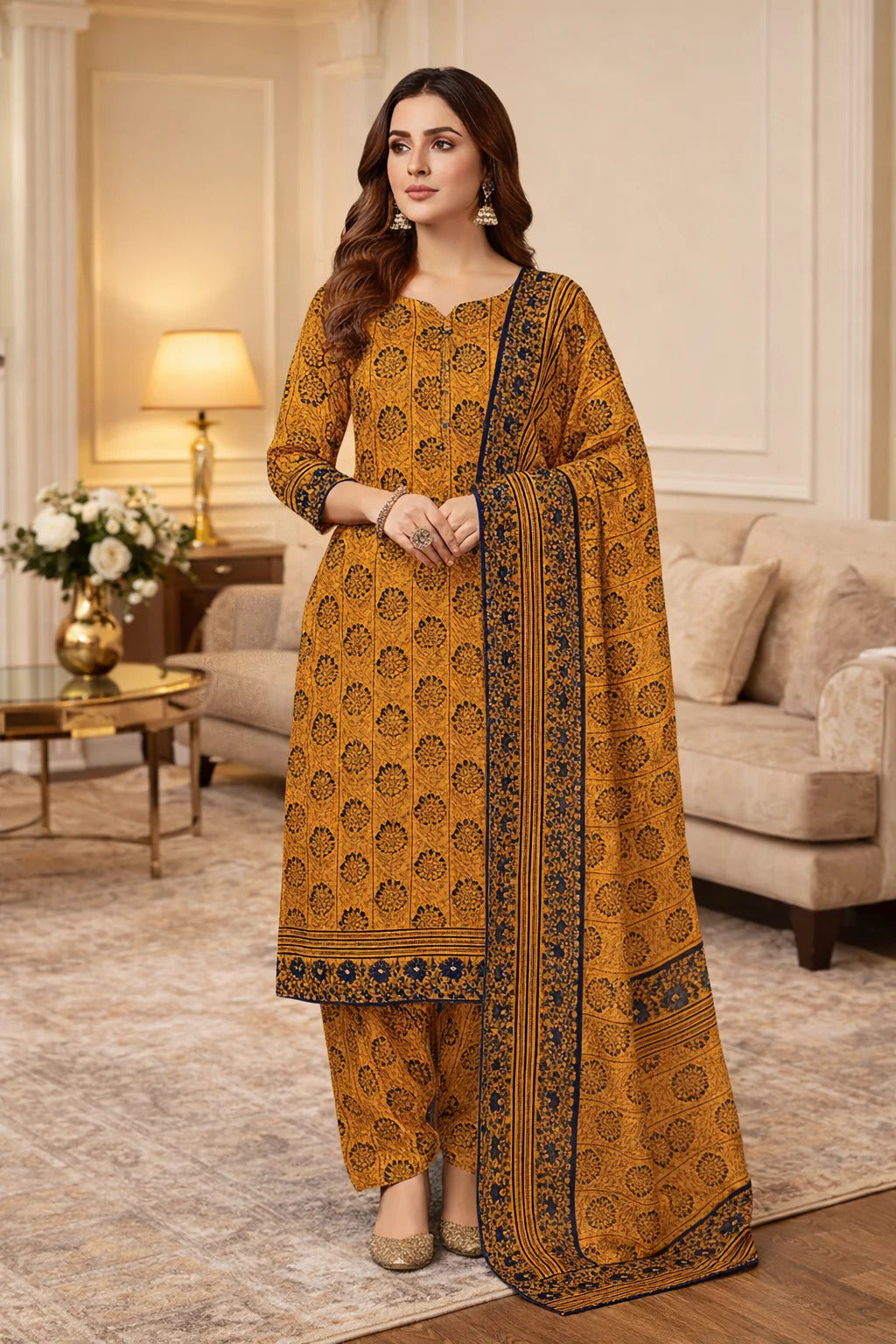 Swiss Lawn Unstitched 3 Piece Suit - A1798