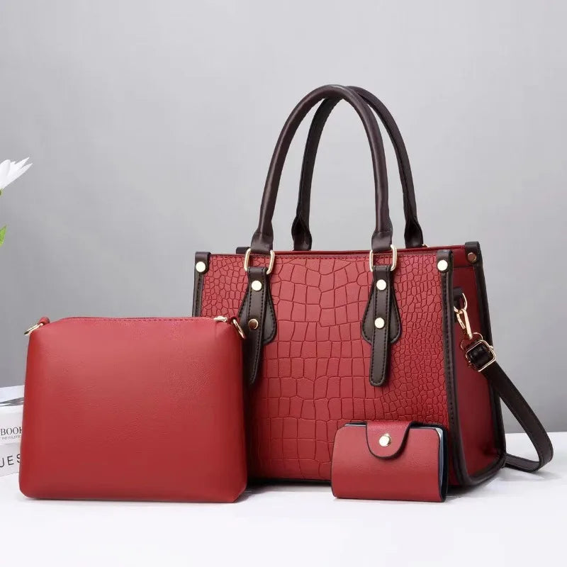 Fashion 3-Piece Set Woman Bags 2024 New Luxury Ladies Shoulder Bag Set Messenger Bag Wallet Handbag Luxury Girls Messenger Bag