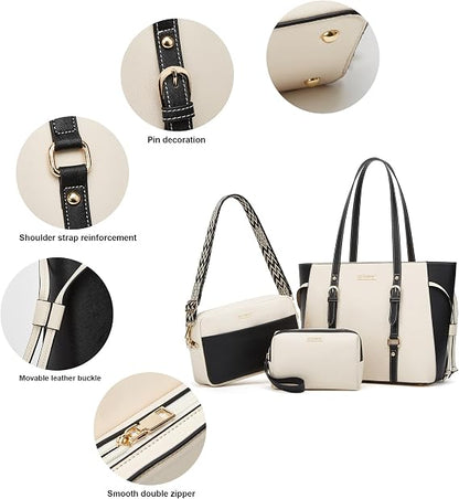 Women Fashion Synthetic Leather Handbags Tote Bag Shoulder Bag Top Handle Satchel Purse Set