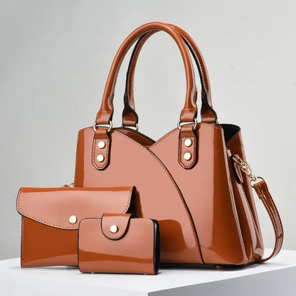 3Piece Set Bright Leather Women's Crossbody Bags Large Capacity Women Handbags Fashion Female Shopping Bags Casual Tote Bags