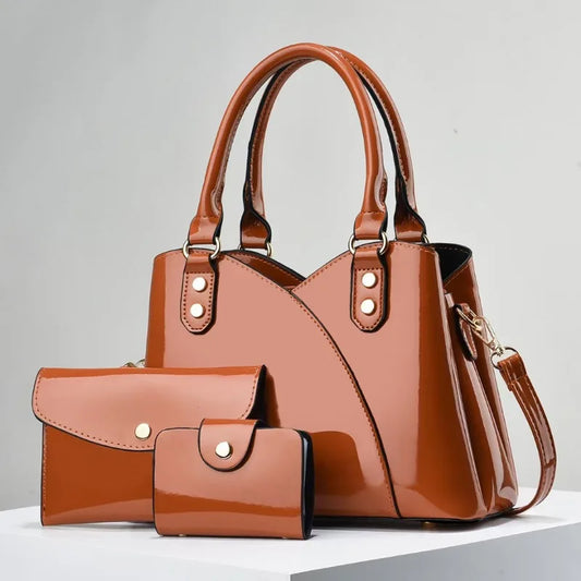 3Piece Set Bright Leather Women's Crossbody Bags Large Capacity Women Handbags Fashion Female Shopping Bags Casual Tote Bags