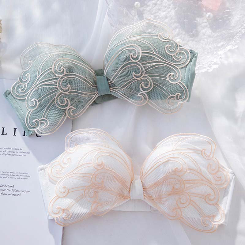 Women Green Blue Sexy Lingerie Sets Wireless Lace Cotton Panties Padded Bras Push Up Bra Sets Underwear A B
