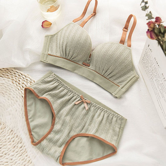 Women Gray Green Sexy Lingerie Sets Cotton Panties Underwear Push Up Bra Sets Cup A B Bow Padded Wireless