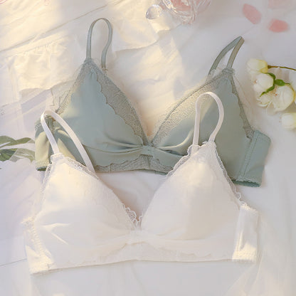 For Women Green Sexy Lingerie Sets Plus Size Bras One-Piece Cotton Panties Underwear Wireless Bra Sets Cup A B