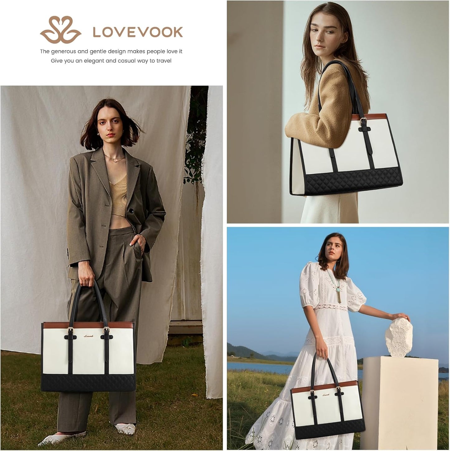 Bag for Women - 15.6 inch Canvas Laptop Tote with Clutch Purse, Office Business Briefcase, Casual Handbag for Travel, College, Teacher, School