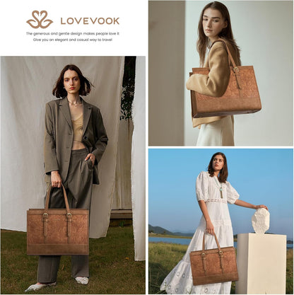 Tote Bag for Women,15.6 Inch Vintage Laptop Bag with Clutch Purse, Large Capacity Leather Work Bag, Computer Bag Office Business Briefcase, Casual Handbag for Travel College Teacher
