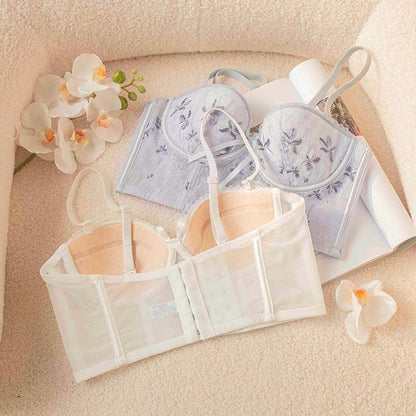 For Women Green Padded Lace Trim Straps Invisible Bras Cotton Panties Push Up Bra Set Sexy Lingerie Set Underwear