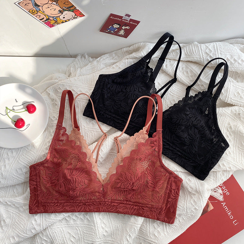 Women Red Green Sexy Lingerie Lace Wireless Panties Padded Bras Push Up Bra Sets Underwear Cup A B