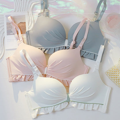 New For Women Yellow Blue Sexy Bras Wireless Bras Cotton Panties Backless Padded Bra Sets A B Underwear Sweet