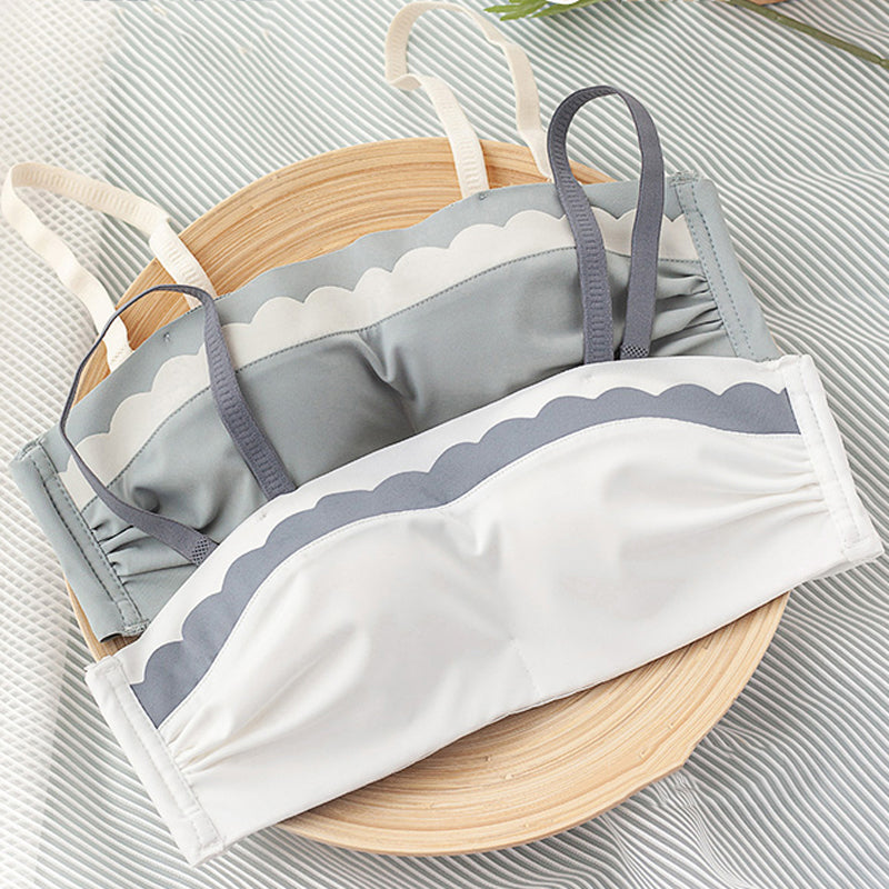 New For Women Gray Bra Sets Half Cup One-Piece Straps Bow Cotton Panties Push Up Underwear Sexy Lingerie Sets
