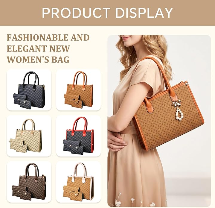 3Pcs Purses and Handbags Set for Women, Top Handle Satchel Shoulder Crossbody Tote Bag Purse with Wallet for Work