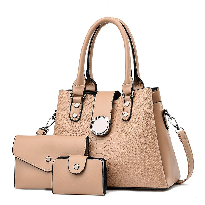 Fashion 3 Piece Set Ladies Bag European and American Retro Ladies Large Capacity Shoulder Handbag PU Material Women Tote Bag