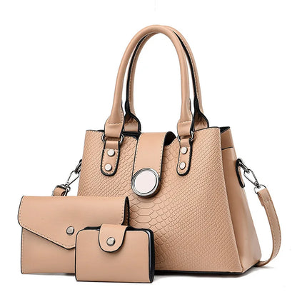 Fashion 3 Piece Set Ladies Bag European and American Retro Ladies Large Capacity Shoulder Handbag PU Material Women Tote Bag