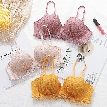 Sexy For Women Purple Yellow Lace Padded Bra Sets Push Up Invisible Wireless Bralette Cup A B Underwear Female