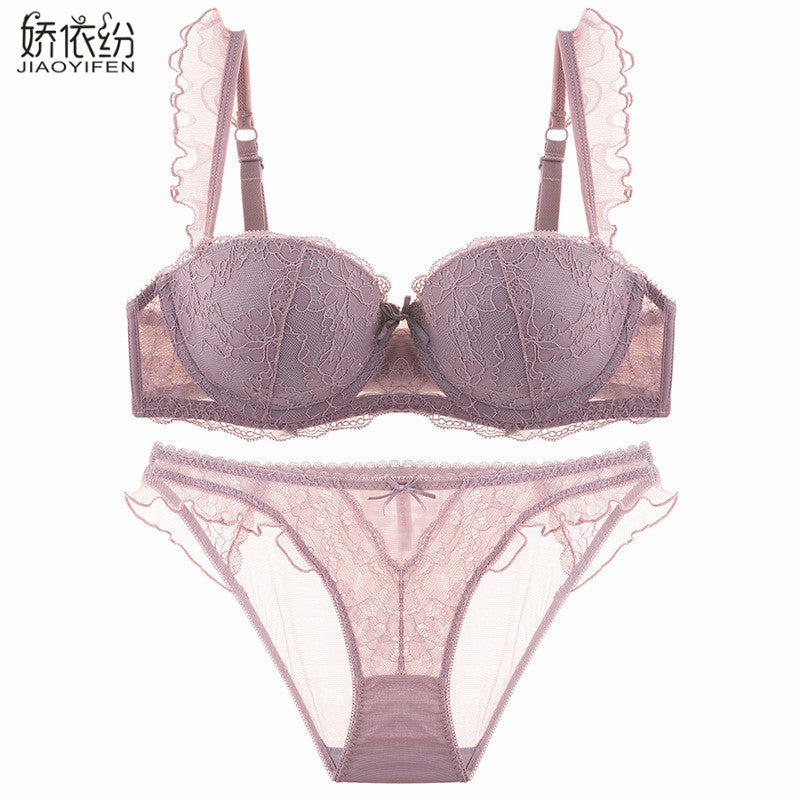 Sexy French Bra Lace Underwear Set Push Up BC Cup Plus Chest Pad Comfortable Embroidery Europe Intimates Bra & Brief Sets