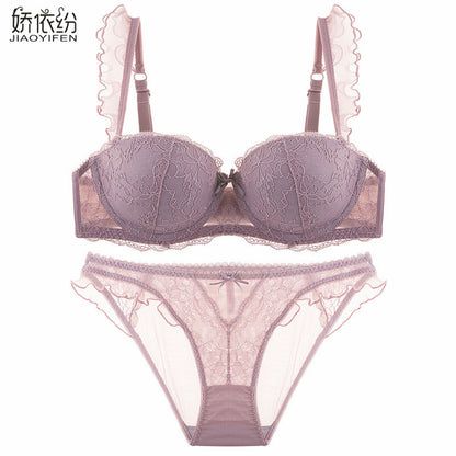 Sexy French Bra Lace Underwear Set Push Up BC Cup Plus Chest Pad Comfortable Embroidery Europe Intimates Bra & Brief Sets