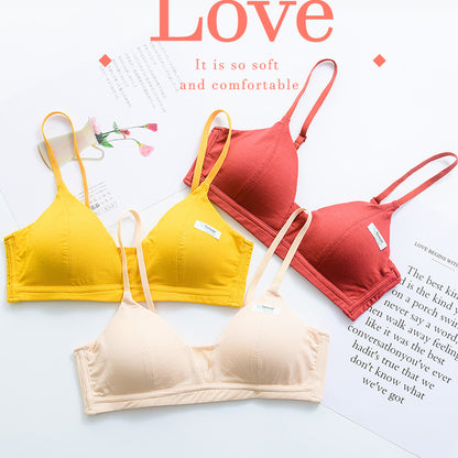 Bra for Women Red Sexy Bralette Wireless Seamless Cotton Cup A B Student Padded Cotton Maiden Bra Female Small chest