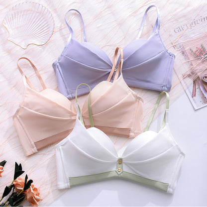 For Women Pink Gray Bra Bralette One-Piece Cotton Panties Bra Sets Trim Sexy Lingerie Sets Wireless Underwear A B