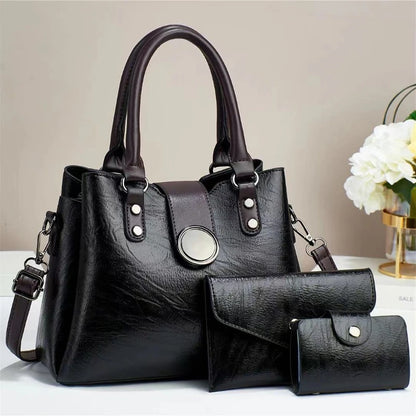 Fashion Three Piece Set Casual Tote Bags Vintage Leather Luxury Handbags Brand Designer Large Capacity Shoulder Messenger Bag