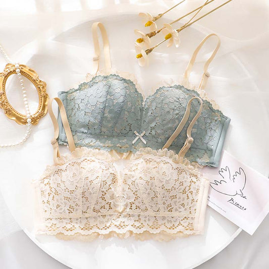 Women Pink Sexy Lingerie Sets Wireless Lace Cotton Panties Padded Bras Push Up Bra Sets Underwear A B