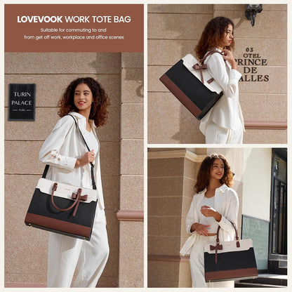 Laptop Tote Bag for Women,Leather Work Bag, Waterproof Business Teacher Bag,Large Computer Handbag Purse Briefcase,Office Gifts for Women