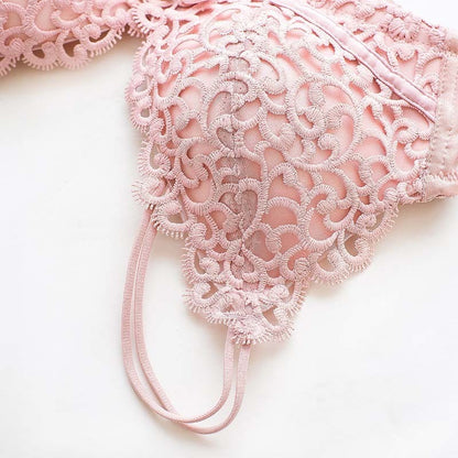 New for Women Pink Red Sexy Lingerie Lace Jacquard Wireless Underwear Bow Cotton Panties Lovely Bra Sets Lingerie A B