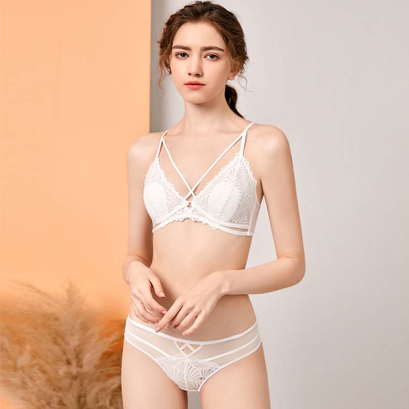 Women Black Green Lace Bra Straps Wireless Cotton Panties Mesh Underwear Sexy Lingerie Backless A B Push Up Bra Set