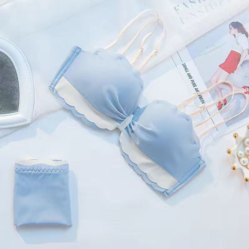 New For Women Pink Pruple Wireless One-Pieces Bralette Panties Push Up Bra Sets Underwear Sexy Lingerie Sets A B