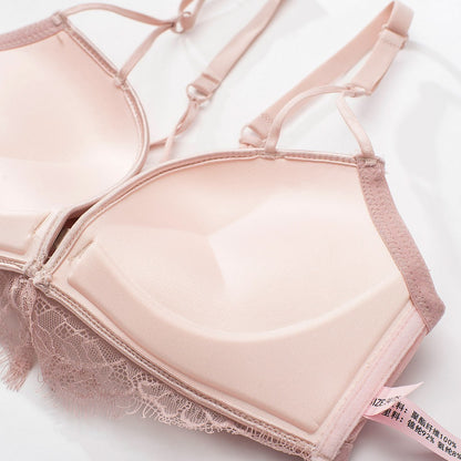 Women Pink Green Sexy Lingerie Sets Cotton Panties Underwear Push Up Bra Sets Cup A B Front Closure Wireless