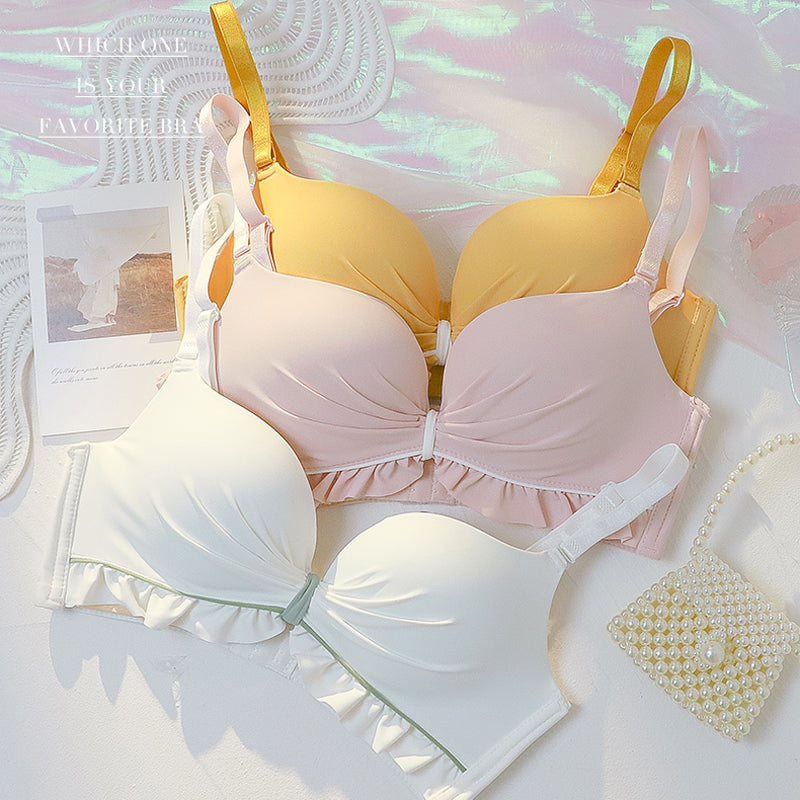 New For Women Yellow Blue Sexy Bras Wireless Bras Cotton Panties Backless Padded Bra Sets A B Underwear Sweet