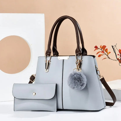 2024 New Fashion 2-piece set Women's Bag Solid Color Leather Luxury Handbag Plush pendant Ladies Shopping Messenger Shoulder Bag