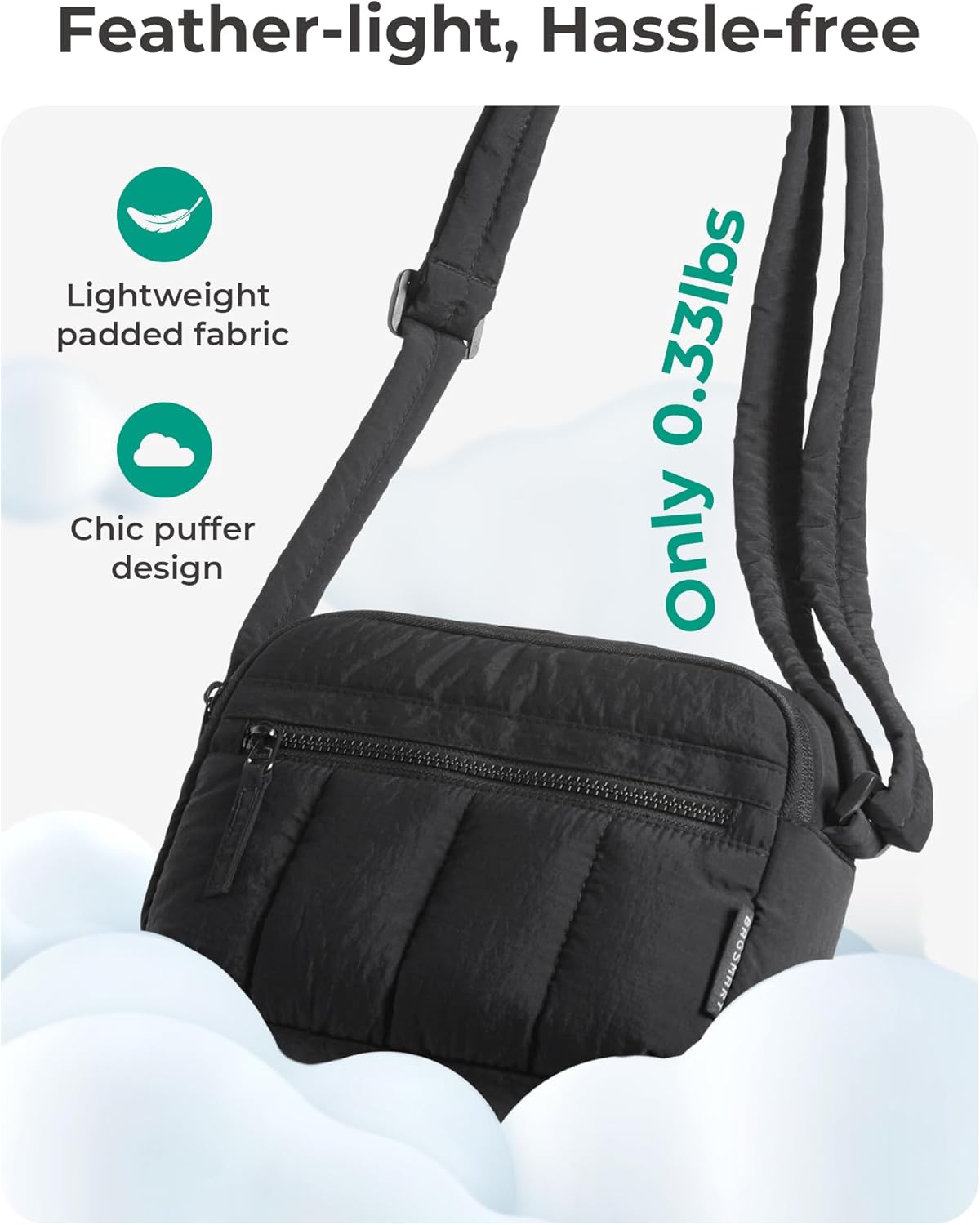 Cross Body Purse, Mini Crossbody Bags for Women Travel Purse, Puffy Shoulder Handbag Wallet with RFID Blocking Slots, Black-small