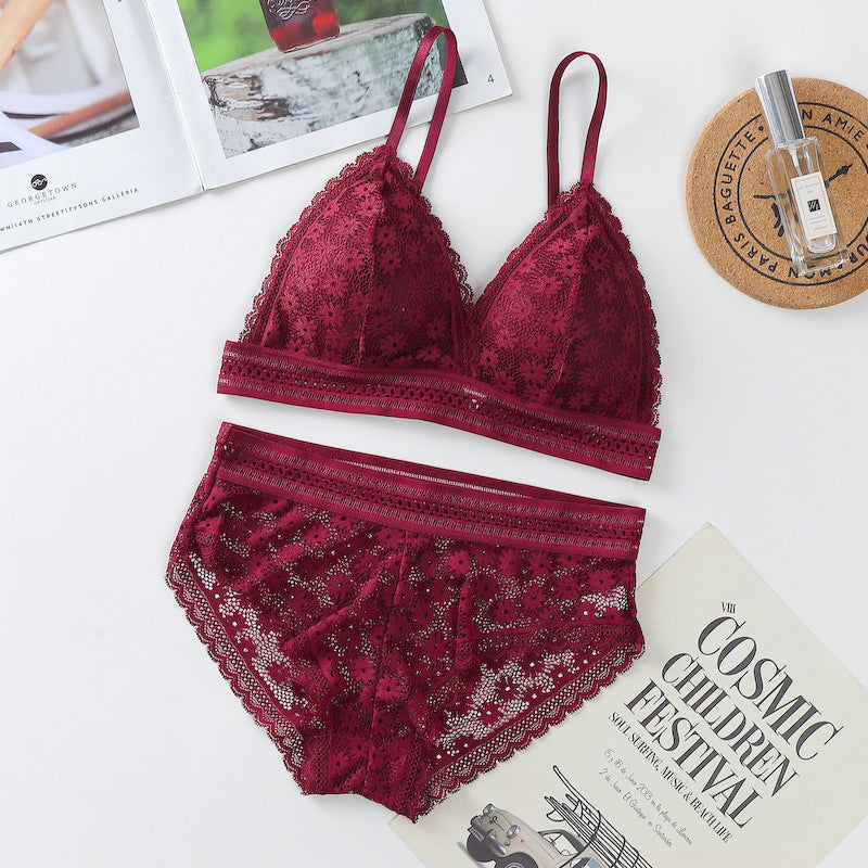 Women's Lace Bra Sets Seamless Underwear Backless Vest Sexy Padded Bralette Lingerie Ultrathin Bra & Brief Sets Female Intimates