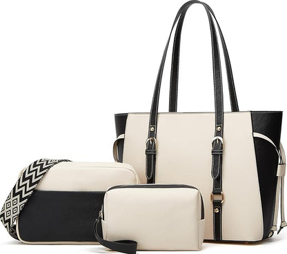 Women Fashion Synthetic Leather Handbags Tote Bag Shoulder Bag Top Handle Satchel Purse Set