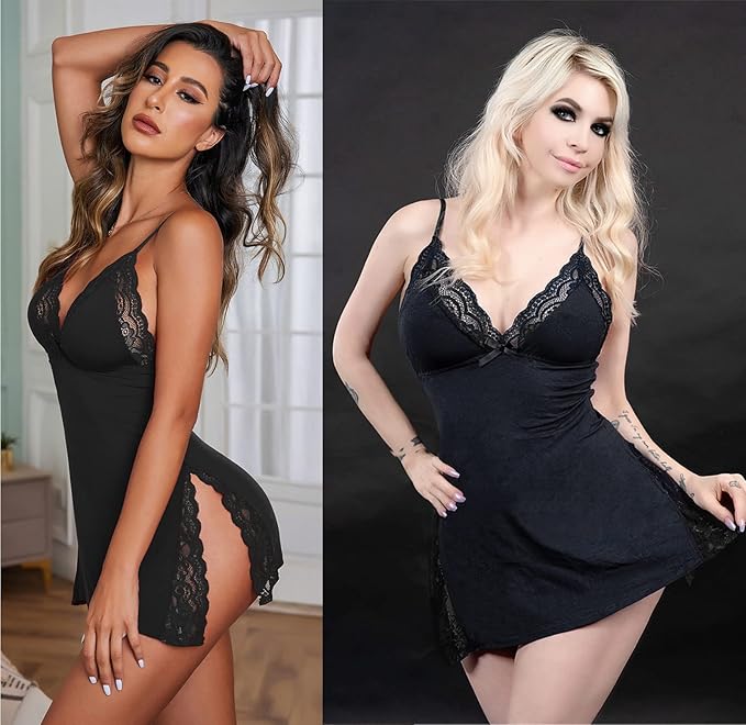 Women's Lingerie  Nightwear Spaghetti Strap Nightgown Babydoll (Wine Red)