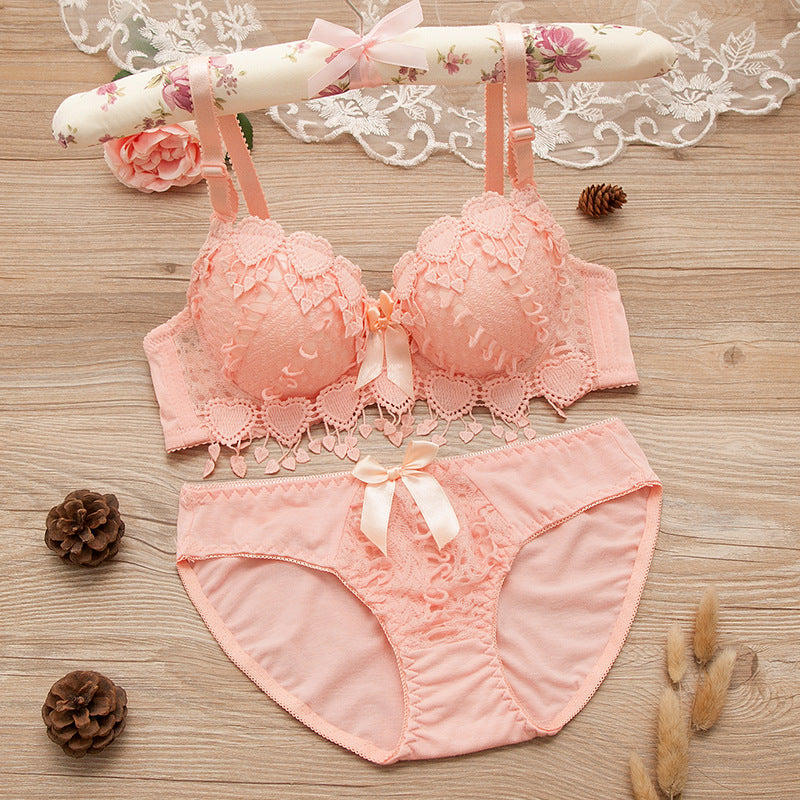 Comfortable Gathering Sexy Underwear Suit Push up Bra Under Ring Lace Rdge Padded Cup Bra+set Lingerie Femme 75AB 80AB 85AB