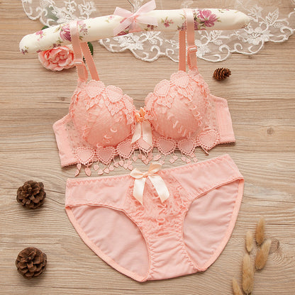 Comfortable Gathering Sexy Underwear Suit Push up Bra Under Ring Lace Rdge Padded Cup Bra+set Lingerie Femme 75AB 80AB 85AB