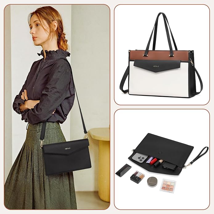 3pcs Laptop Bag for Women 15.6 Inch Leather Work Tote Bags Professional Business Office Computer Shoulder