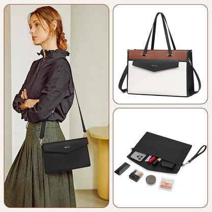 3pcs Laptop Bag for Women 15.6 Inch Leather Work Tote Bags Professional Business Office Computer Shoulder