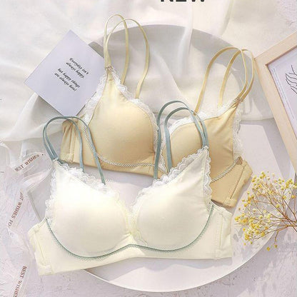 For Women Green Yellow Lace Bras Bralette Cotton Panties Bra Sets Trim Sexy Lingerie Sets Wireless Underwear A B