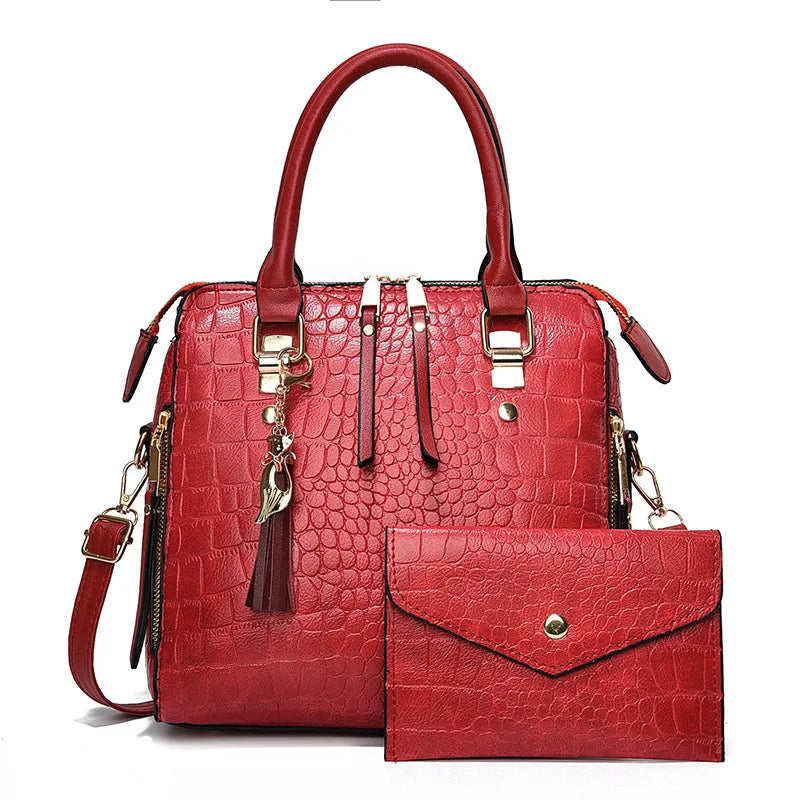 Luxury Crocodile Pattern Handbag Women Tote Bags New PU Leather Tassel Shoulder Bag Brands Design Womens Handle Bag Lady Purse
