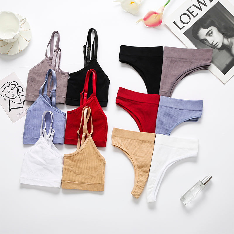 Wireless U-Shaped Underwear Set for Women Adjusted Straps Seamless Bra Panties Striped Push Up Bra&briefs Suit Lingerie Set