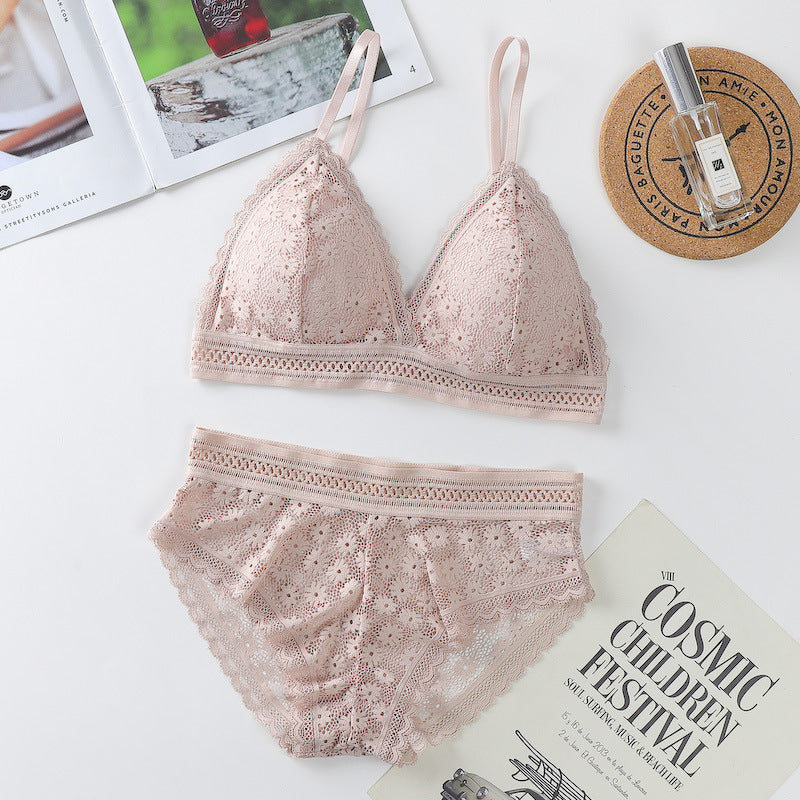 Women's Lace Bra Sets Seamless Underwear Backless Vest Sexy Padded Bralette Lingerie Ultrathin Bra & Brief Sets Female Intimates