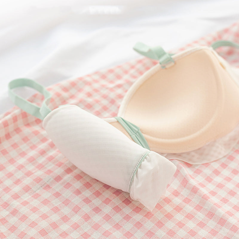 For Women Pink Green Sexy Lingerie Bralette Bow Cotton Panties Wireless Bra Sets Underwear A B Female Bras