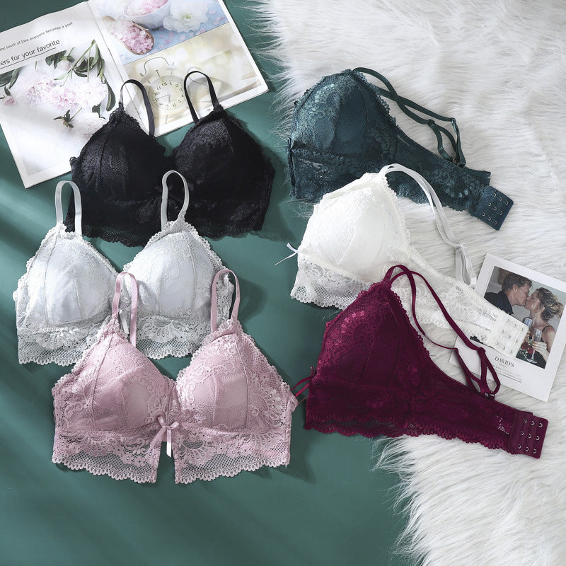 Triangle Cup Lace Bralette Bras for Women Sexy Tank Tops Crop Tops Female Gathered Padded Underwear Brassiere