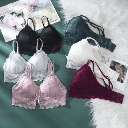 Triangle Cup Lace Bralette Bras for Women Sexy Tank Tops Crop Tops Female Gathered Padded Underwear Brassiere